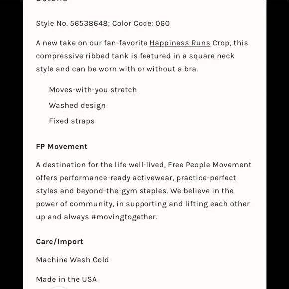 NWOT Free People Movement Happiness Runs Square Neck Crop XS/S White - Picture 9 of 11